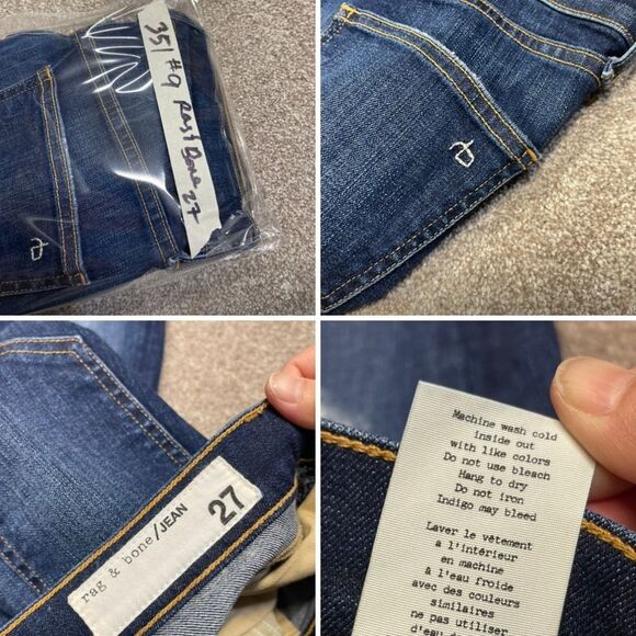 Rag & Bone womens distress skinny jeans sz 27 high rise dark wash blue jeans - Picture 11 of 12